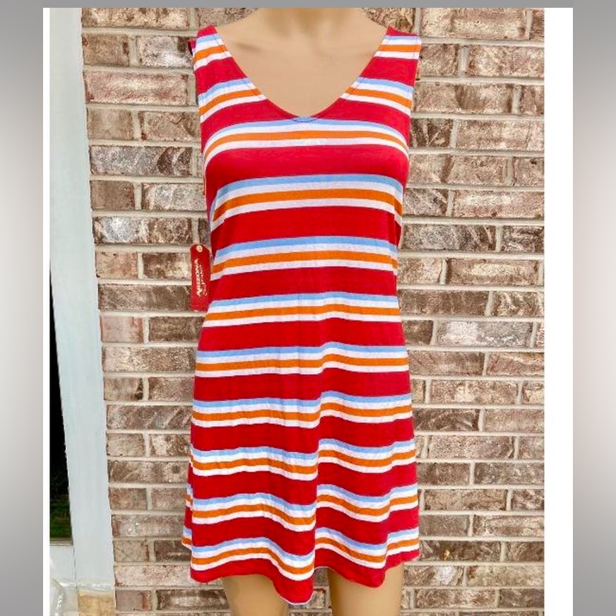 Nwts Arizona Jean Company Rust Red Striped Shift Summer Dress